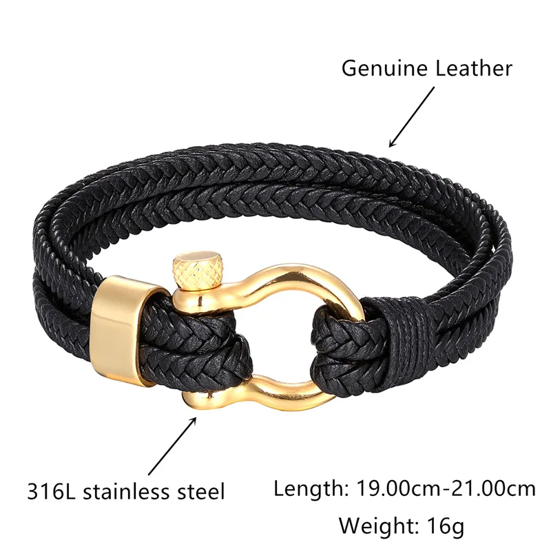 New Simple Fashion Bracelets Men Black Multiple Leather Bracelet Stainless Steel Male Bangles Wristband Jewelry Gifts Pulseira