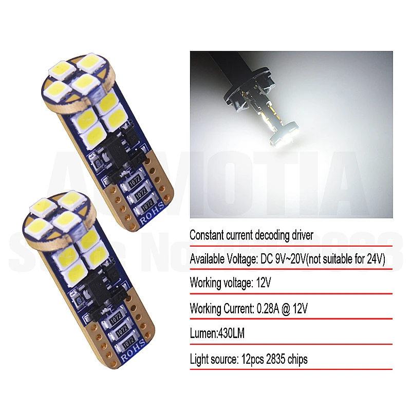 10x T10 светодиодный 194 W5W 12 Светодиодный 501 Высокое качество 2835 SMD авто отложным воротником сбоку номерной знак светильник лампа габаритного огня с can-bus