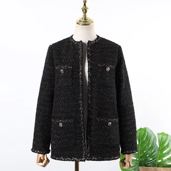 

High Quality 2020 New Black Tweed Suits Coat Women Spring Autumn Woolen Jacket Female Long Sleeve Coats Couples Outwear YQ429