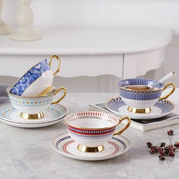 

Luxury palace style bone china coffee cup European ceramic coffee cup dish set simple English afternoon tea set gift box set