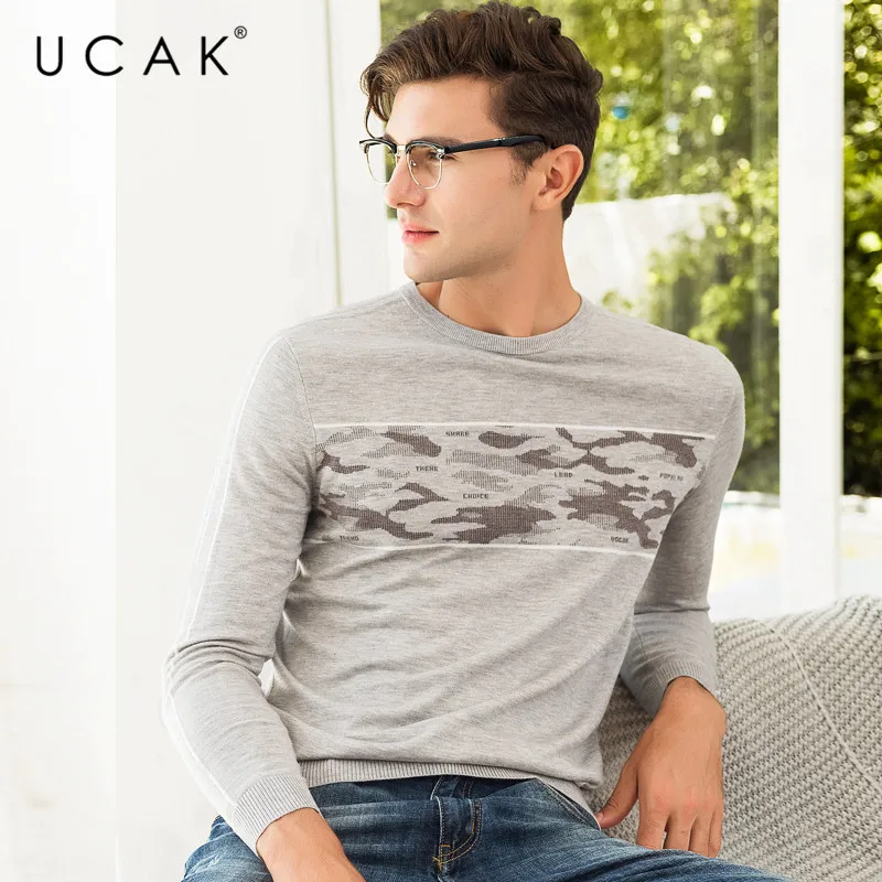 50% OFF UCAK Brand Sweater Men Fashion Pattern O-Neck Pull Homme Knitwear Pullover Men Autumn Winter Cotton Sweaters Jersey Hombre U1003