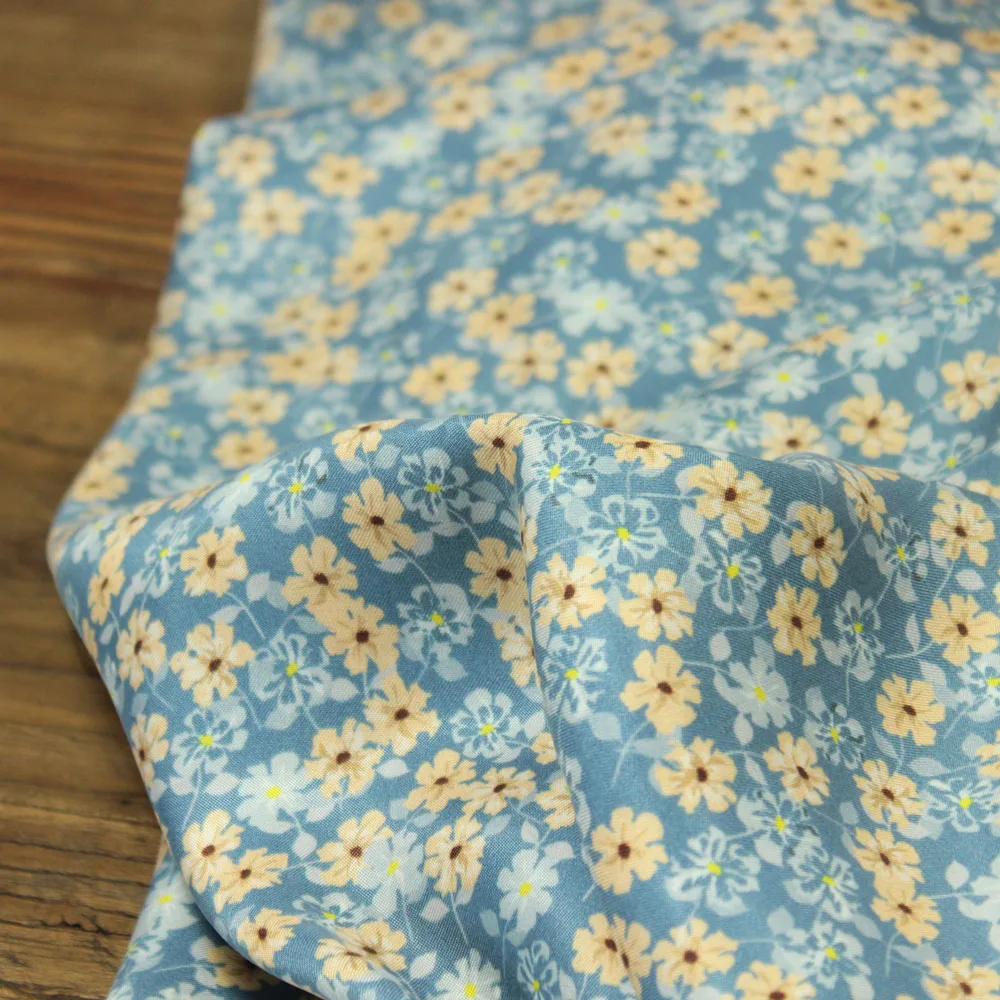 

Однометровая высококачественная ткань из медного аммиака на синем фоне, ткань с принтом в виде цветка, брендовая Дизайнерская одежда для платья, платья