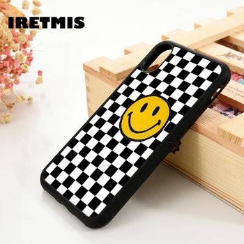 

Iretmis 5 5S SE 6 6S TPU Silicone Rubber phone case cover for iPhone 7 8 plus X Xs 11 Pro Max XR smiley checkerboard