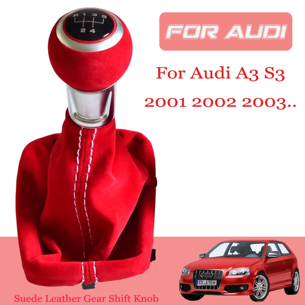 Черный/красный замшевый кожаный автостайлинг для Audi A3 S3 2001 2002 2003 MT 5/6, ручка переключения скоростей, палка гандбола с гетрами