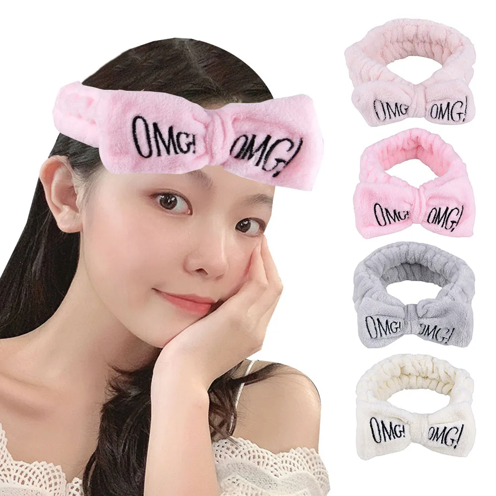 Розовая головная повязка для девочек OMG Princess, женские аксессуары для волос, мягкая флисовая повязка для волос, милая повязка на голову для мытья лица, тюрбан для женщин