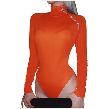 

Stretch Skinny Women Bodysuits Sexy Turtleneck Long Sleeve Zip Casual Solid Tight Rompers Monos de Fiesta 2020 New Drop Shipping