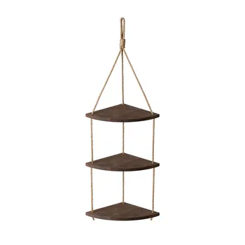 

Living Room Kitchen Hanging Shelves Wall Mounted Punch Free Flower Pot Wooden Rack Adjustable Rope Bathroom Storage Organization