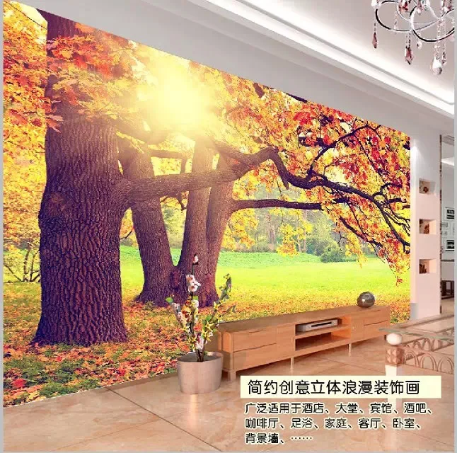 

Customized 3D Photo Wallpaper Nature Large Landscape Mural for Living Room TV Backdrop Walls Golden Maple Leaves Wall Paper 3D