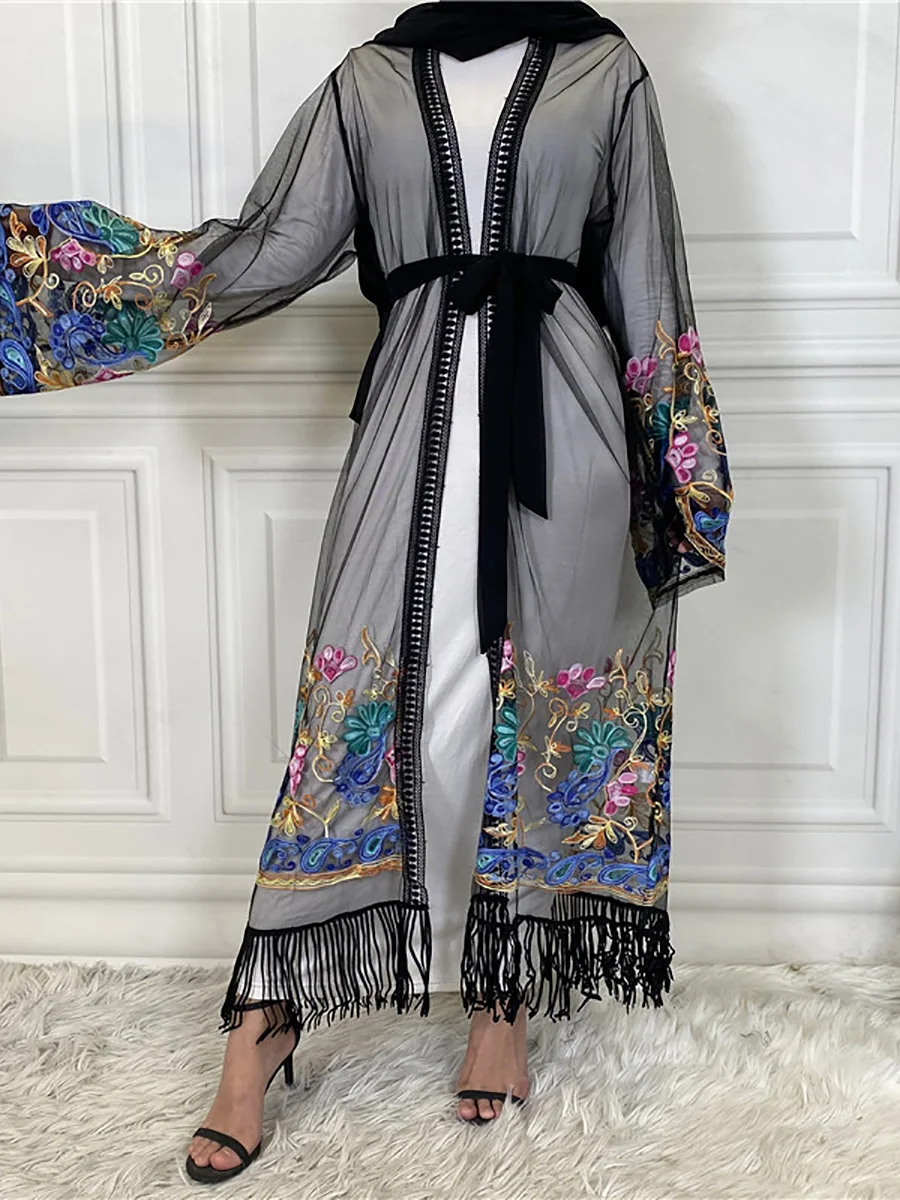 1904#New Arrivals Arab Fashion Printed Lantern Sleeve Cardigan Robe Muslim Abaya - CHAOMENG MUSLIM SHOP