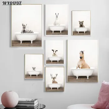 

Nordic Bathtub Animals Series Art Decor Picture Nursery Kids Room Bathroom Wall Decor Quality Canvas Painting Poster Home Decor