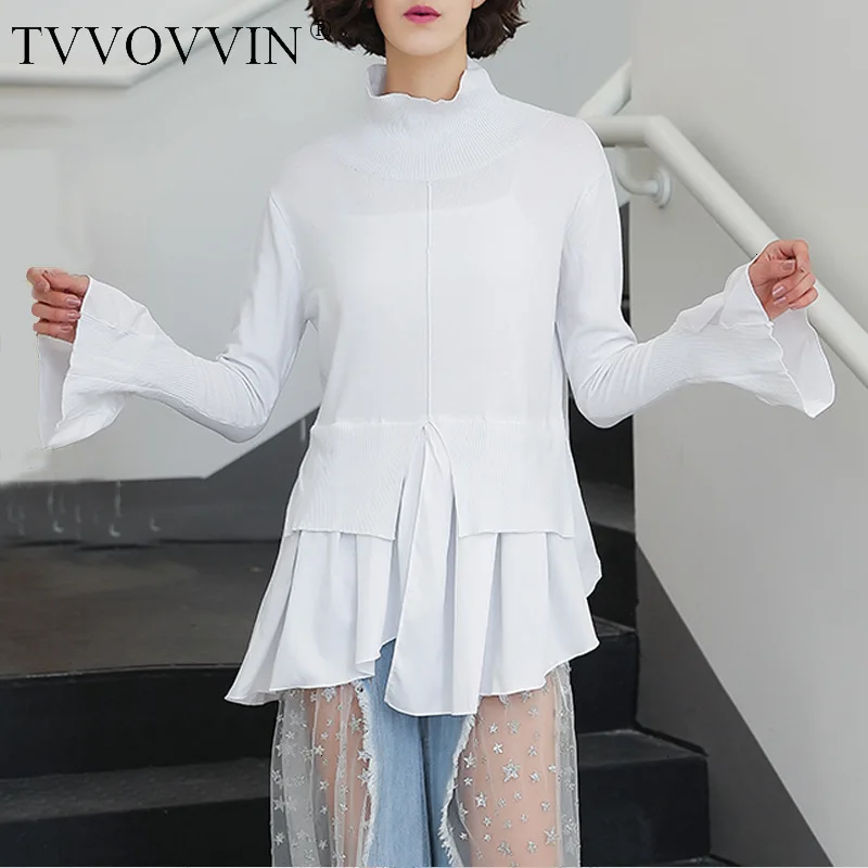 TVVOVVIN, сплошной цвет, высокий свинец, рукав-фонарик, голова, свитер, нерегулярный, длинный рукав, самосовершенствование, вязание, для женщин, ZX038