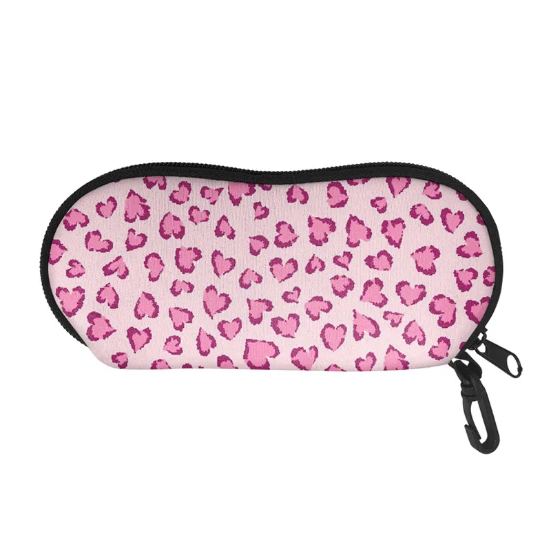 Eyewear Cases Cover Sunglasses Case for Women Animal Print Pink Leopard Glasses Box with Lanyard Zip Eyeglass Cases Accessories