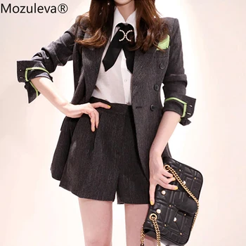 

Mozuleva Office Ladies 2 Pieces Set Women Pant Suit Hit Color Blazer Jacket & High Waist Shorts Female Short Suits Workwear Suit