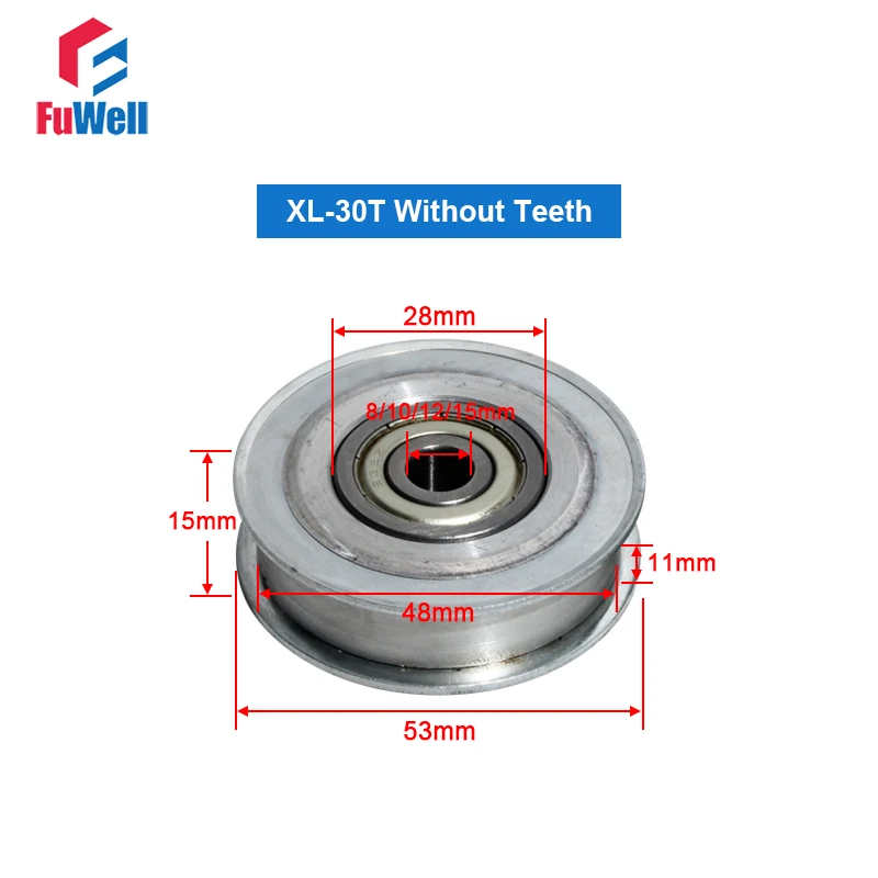 XL Тип 30T натяжного ролика передачи холостой шкив ремень Ширина 11 мм Диаметр 8/10/12/15 мм 30 зубы подшипник ременный шкив
