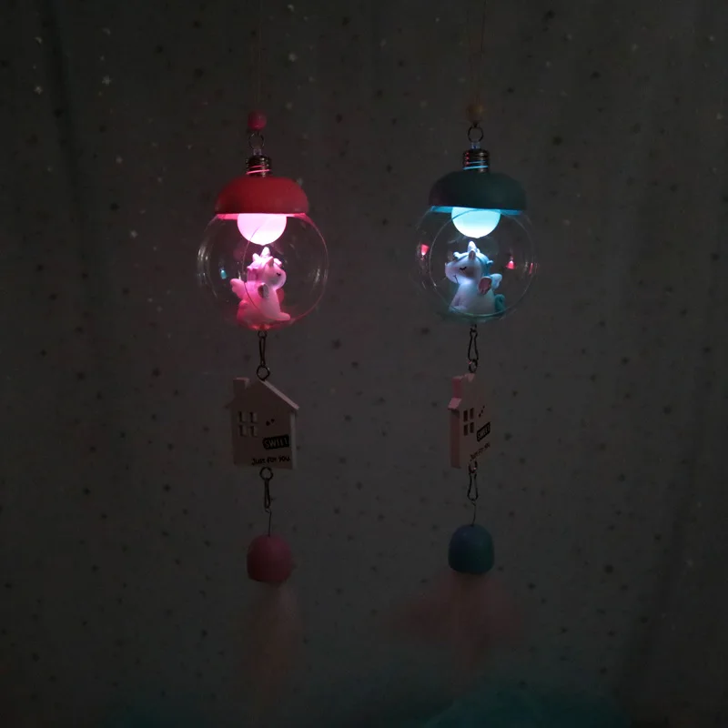 Cute Unicorn Small Night Lamp Wind Chime Light Included Bell Home Decoration Crafts Students Gift INS Hot Selling