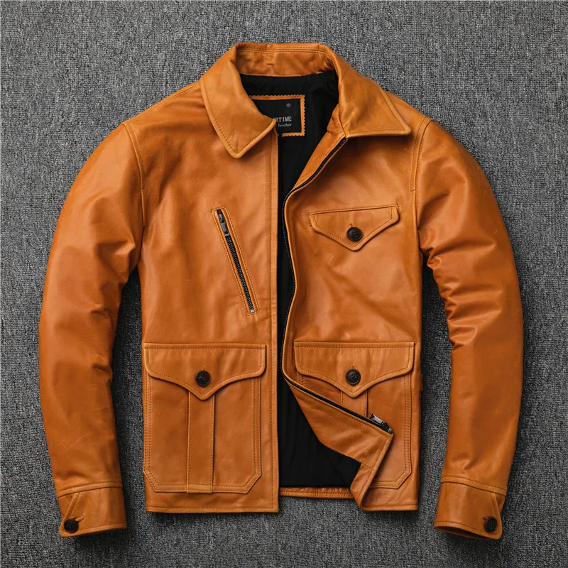 YR!Free shipping.classic brakeman style genuine leather jacket ...