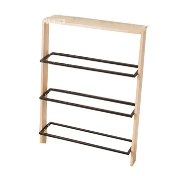 

0811 Multi-Layer Wood Shoe Rack Assembly Solid Wood lron Frame Shoe Cabinet Simple Modern Large-Capacity Wall Door Storage Shelf