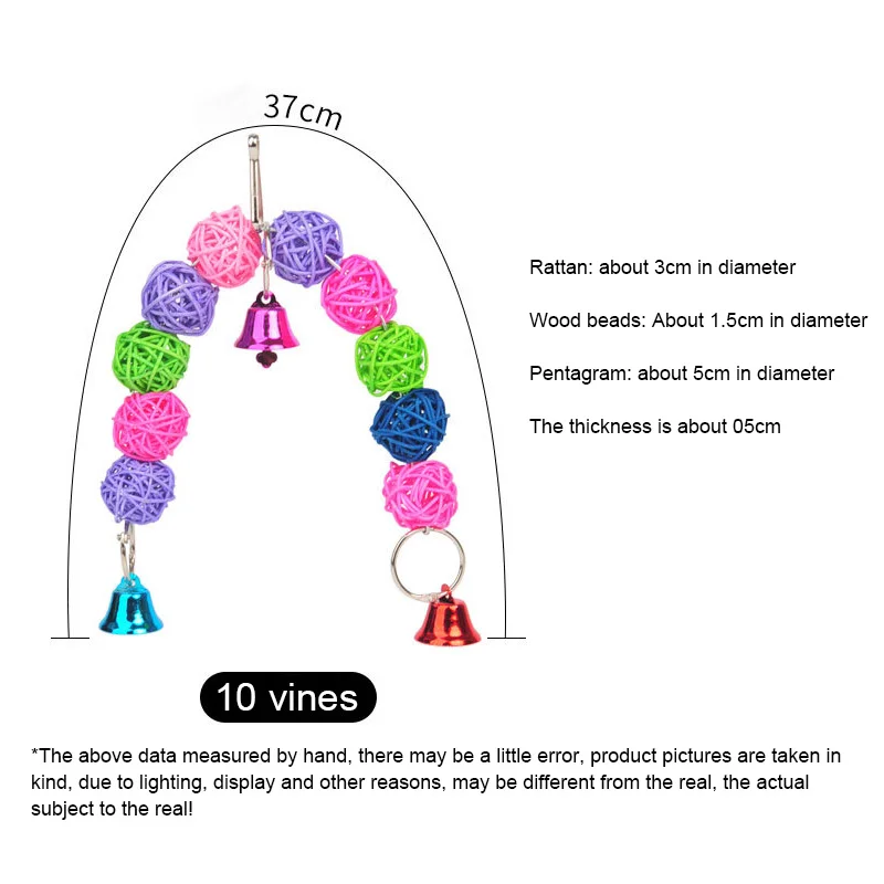 1pc 3 Kinds Parrot Rattan Toys Bird Supplies Hanging Cage Bird Toys Rattan Beads Bell String Hand Woven Pet Accessories
