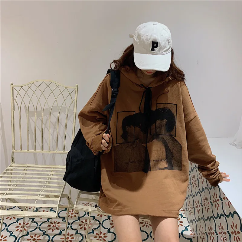 Woherb легкие Свободные Кофты для женщин Harajuku Толстовка Уличная Для девочек графический принт негабаритный топ с капюшоном корейский Modis Moletom
