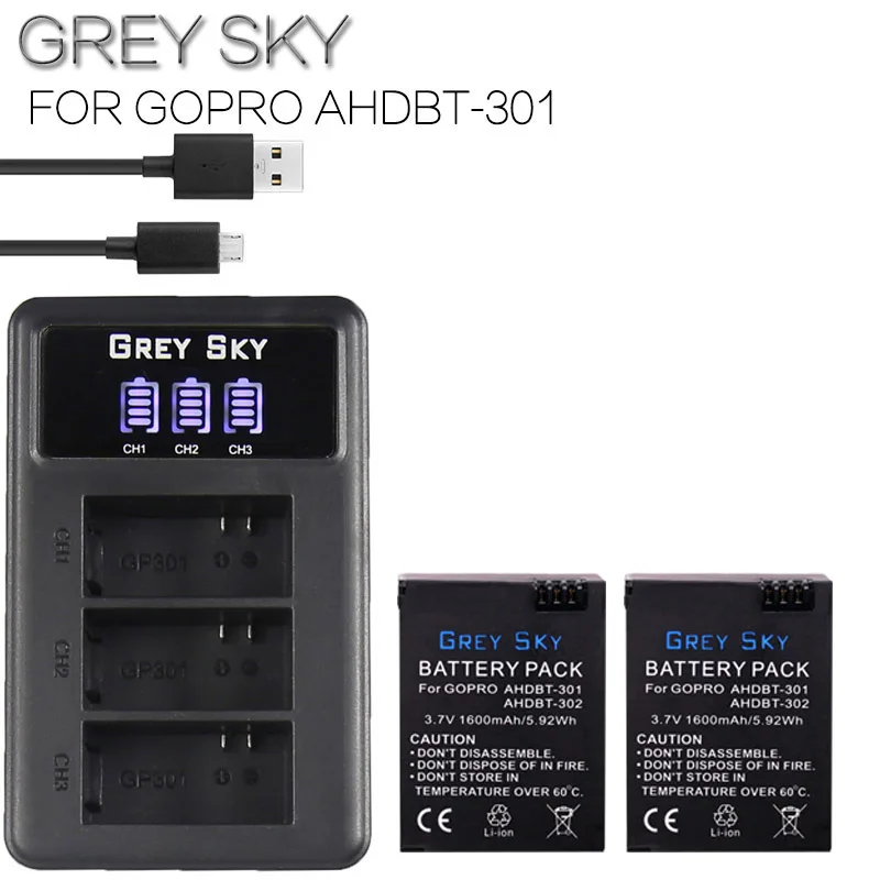charger and 2battery Go Pro hero 3 3+ gopro3 gopro 3 hero 3 батареи для Gopro hero 3 3+ Black Edition белый серебряный выпуск HD камеры аксессуары - Цвет: charger and 2battery