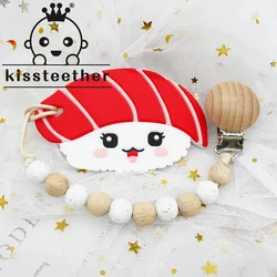 Kissteether Silicone Sushi Teether Baby Cartoon Rice Ball Pendants DIY Baby Nursing Chewing Teether Pacifier Chain Necklace Toy