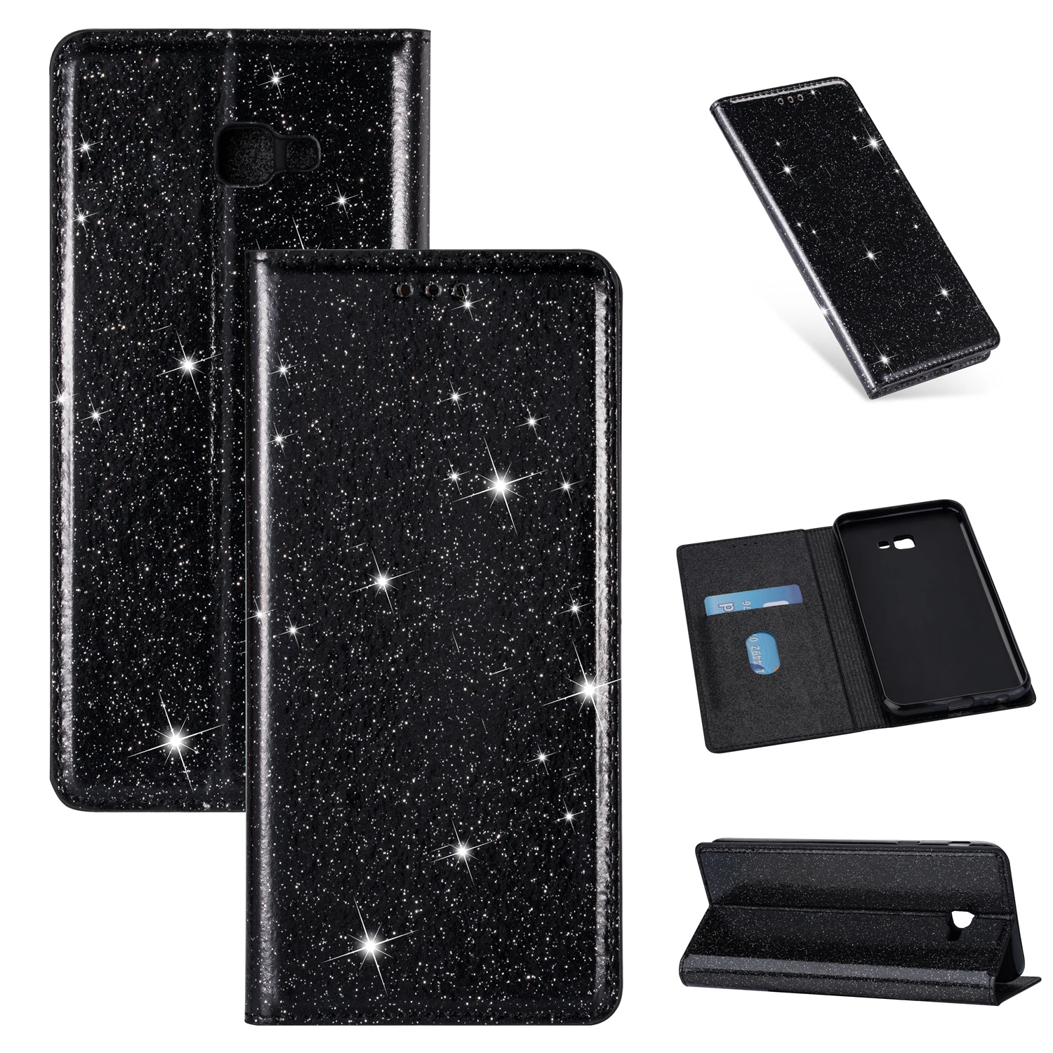 Black Чехол для samsung J4 Plus, J6, J8,, на молнии, блестящий, блестящий, из искусственной кожи, кошелек, флип, с отделением для карт, чехол для Galaxy J330, J5, J7, чехол - Цвет: Black