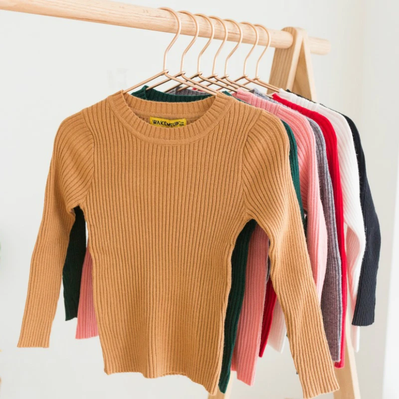 

2019 Kids Knitted Sweaters Baby Girl Winter Clothes Children Ribbed Sweater Boys Girls Fitted Sweaters Kids Clothing Pullover