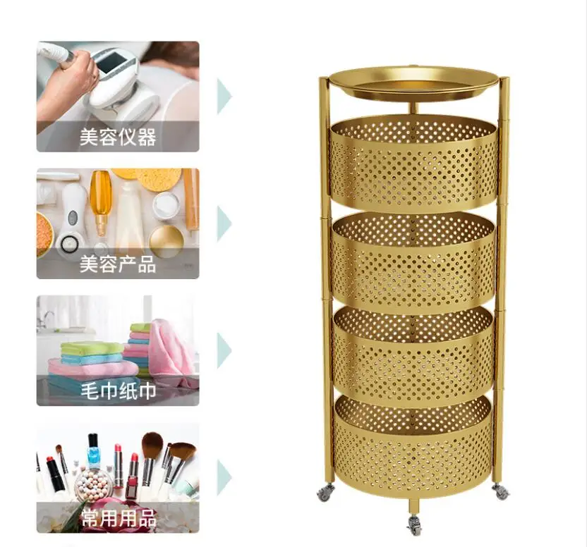 Luxury Rotatable Storage Basket Rolling Utility Cart With Handle Vegetables Basket Spice Cart Rack For Bathroom Living Room &Ndash; 3 Layer