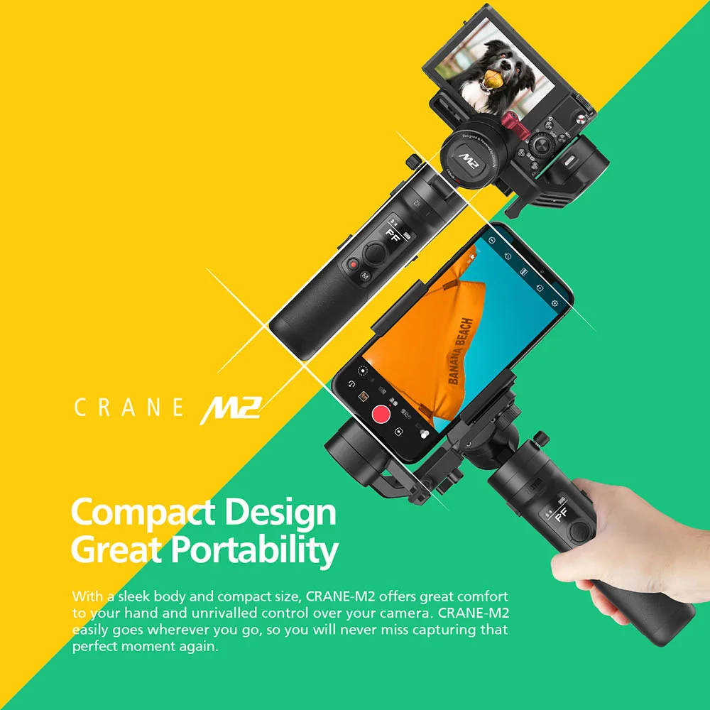 Zhiyun CRANE-M2 компактный 3-осевой ручной шарнирный стабилизатор для камеры GoPro Wi-Fi, BT для sony для Canon для экшн-камеры GoPro Hero 7/6/5 для смартфон Huawei