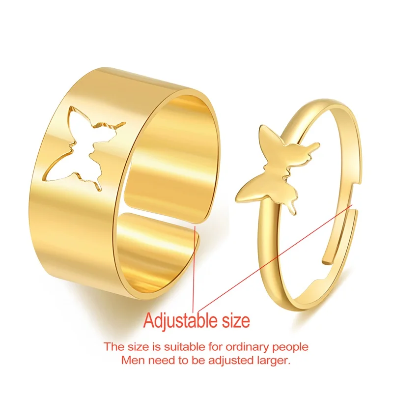 IFMIA Trendy Gold Butterfly Rings For Women Men Lover Couple Rings Set Friendship Engagement Wedding Open Rings 2021 Jewelry - Image 6
