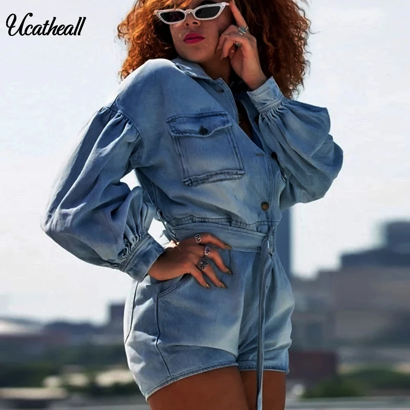 

Sexy Denim Jumpsuit Short Women Rompers Pocket Bodycon Summer Jeans Overalls Casual Fashion Party Club Buttons Combinaison Femme