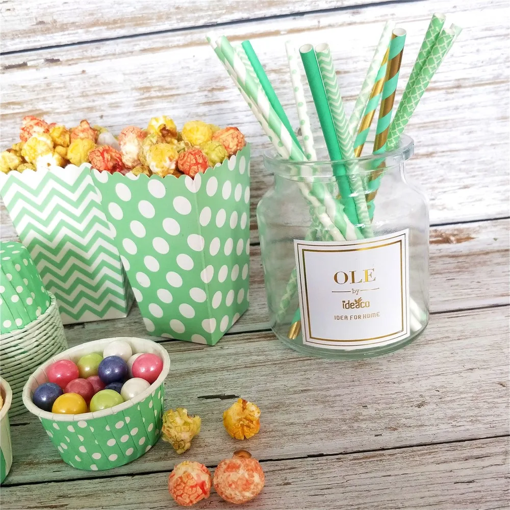mint party paper box cup straws3