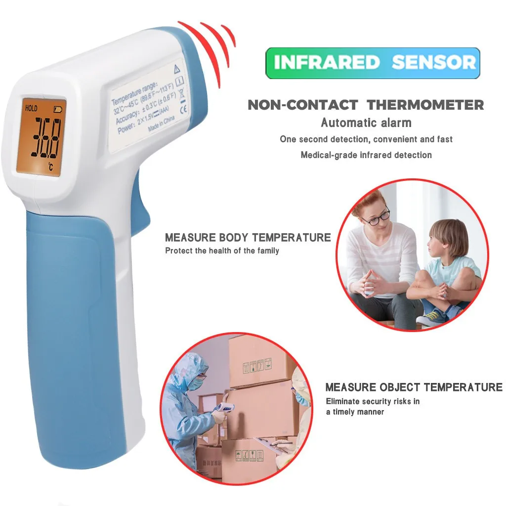 Digital LCD Temperature Meter Body Measurement Forehead Non-Contact Adult Body Fever Children Infrared Thermometer #E