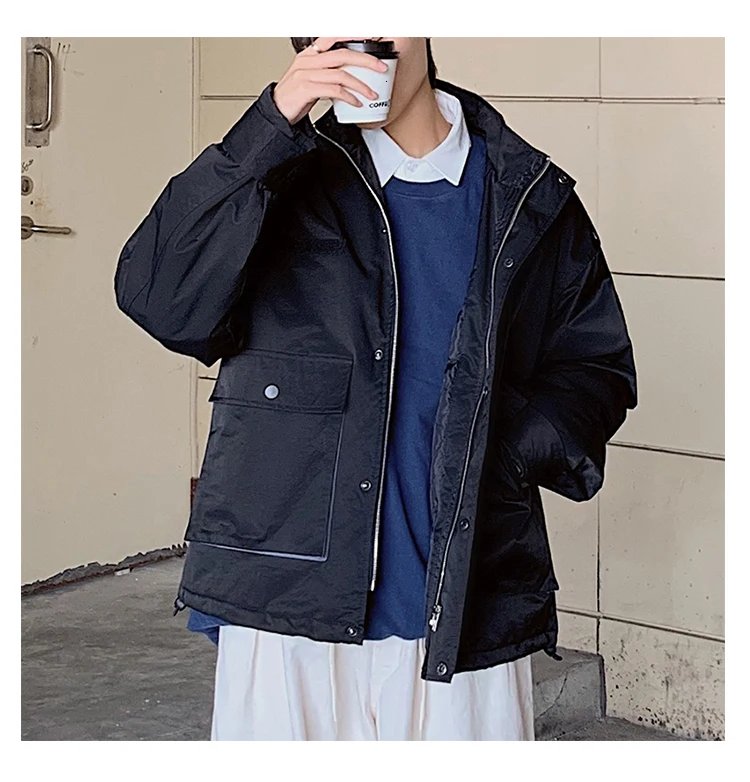 Autumn And Winter New Port Men's Japanese Fashion Casual Loose Solid Color Tooling Cotton Jacket Tide Blue / Black M-2XL