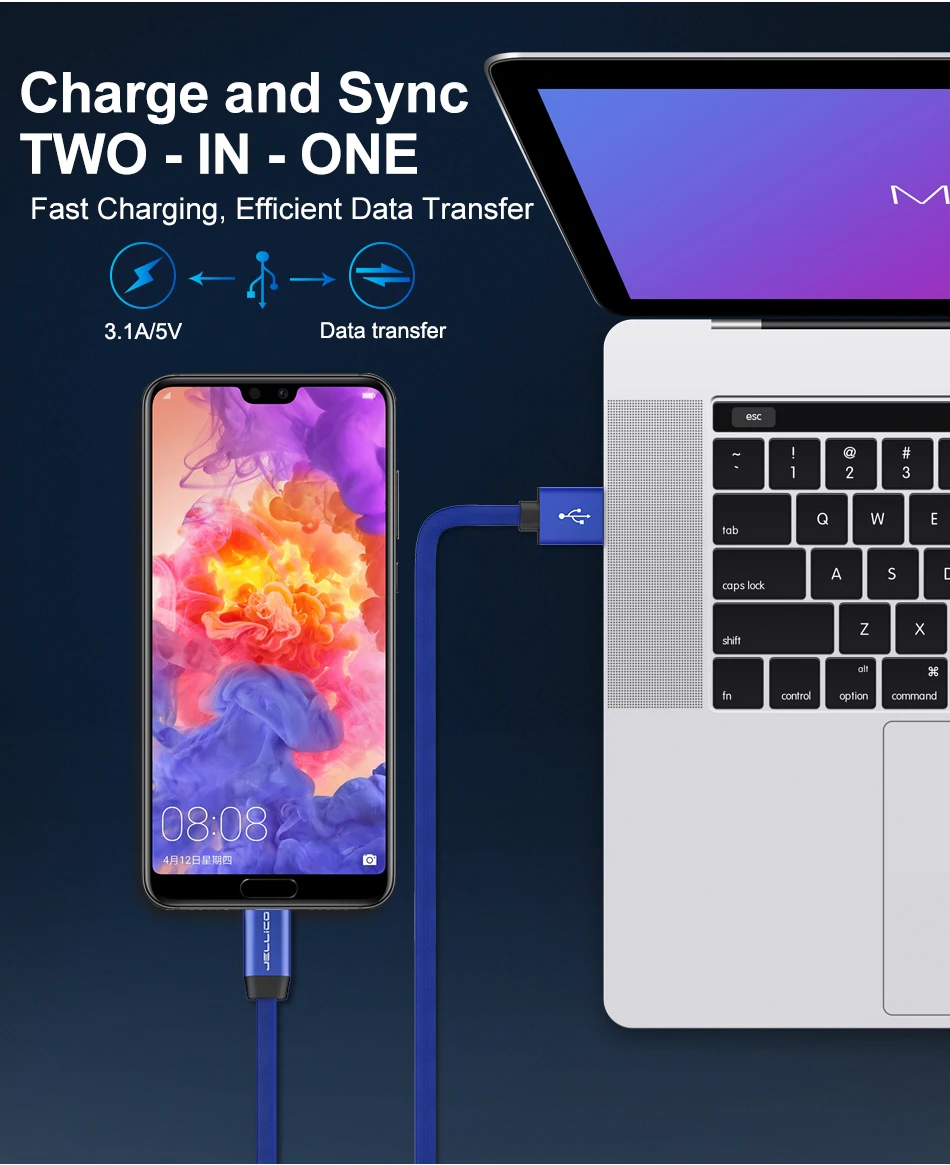 Jelloco usb type C кабель для huawei P30 Pro samsung S10 Быстрая зарядка type-C кабель для зарядки мобильного телефона USB C кабель для type c