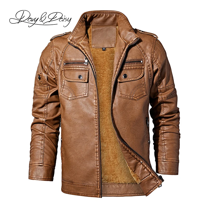 

DAVYDAISY 2019 New Arrival Men PU Leather Jacket Motorcycle Fashion Autumn Winter Warm Coat Man Brand Plus Size 4XL DCT-276