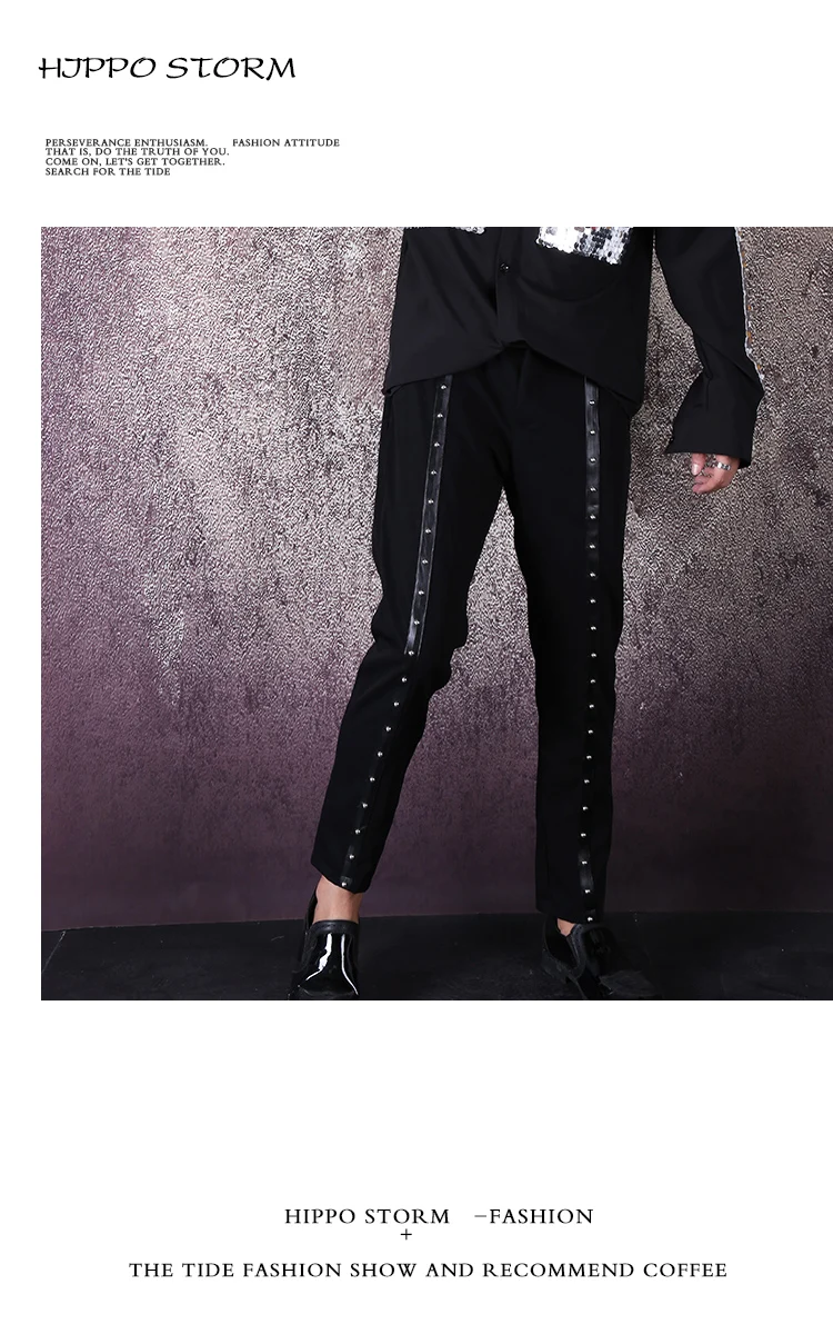 Черные штаны с заклепками для мужчин t до лодыжки длина Pantalon Homme облегающие штаны для ночного клуба певица волосы штаны стилиста повседневные брюки для бега