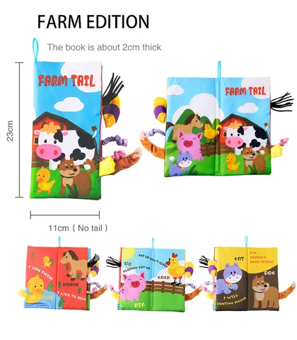 Cloth Book Baby Three-dimensional Animal Tail Cloth Book Washable HangingToys TearingNot RottenEnglish Cognitive Cloth Book