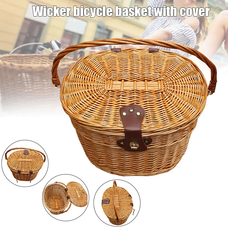 wicker bicycle basket leather straps