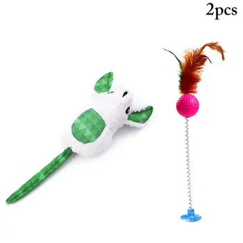 

2PCS Creative Cat Teaser Teething Faux Feather Suction Spring Cat Wand Fish Catnip Toy pet suppliers juguetes para gatos