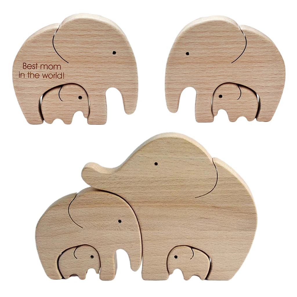 Mom and Baby Elephant Statue Exquisite Wooden Sculpture Decoration Artwork | Дом и сад