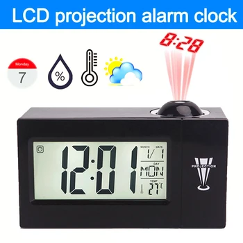 

LED Projection Clock LCD Electronic Snooze Projector Voice Control Alarm Clock Digital Display Thermometer Hygrometer Desk Clock