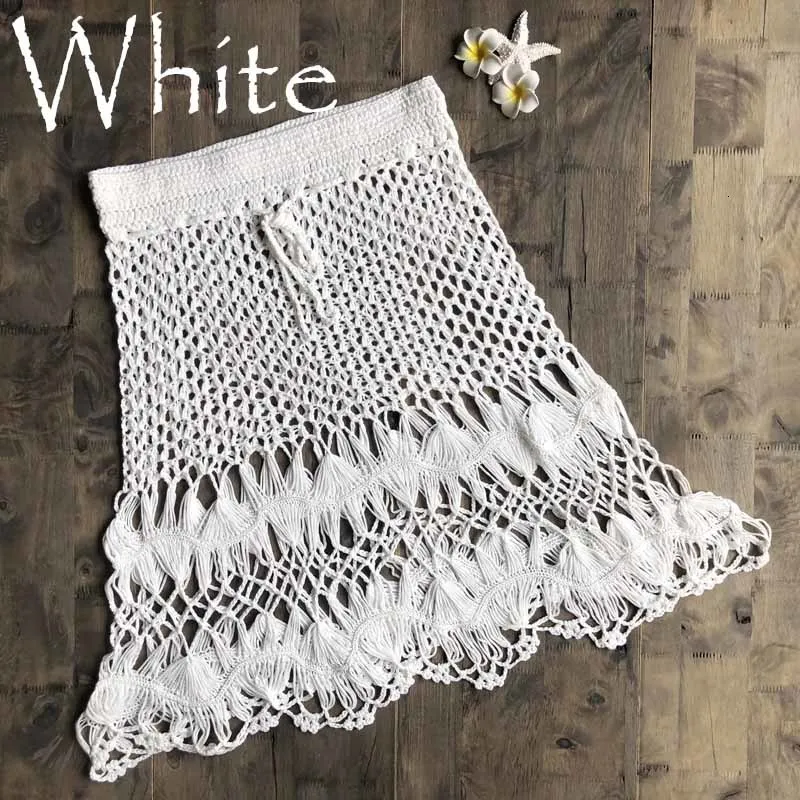 Вязанные крючком бикини Boho Хлопковые вязаные мини юбки женские летние пляжный с завышенной талией выдалбливают мини юбки крутые горячая распродажа - Цвет: white One size