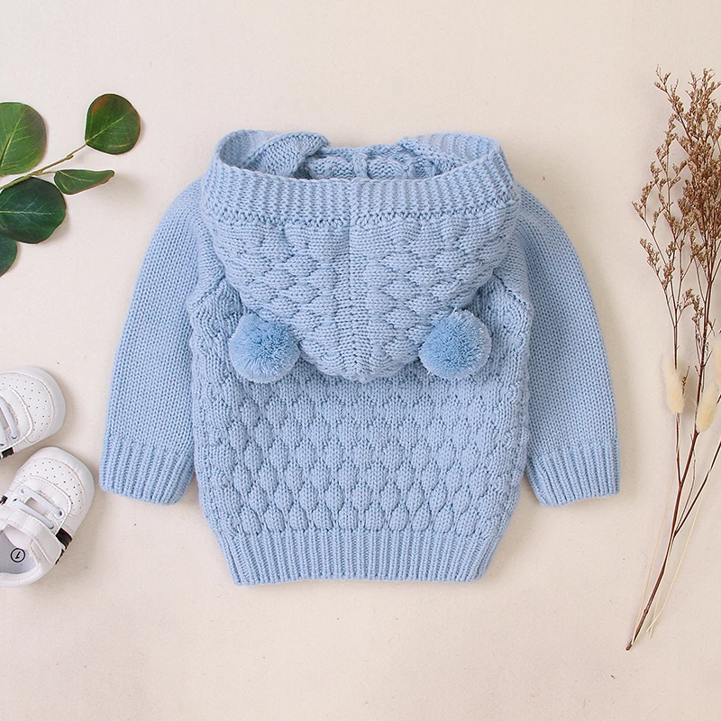 Вязаный детский свитер; коллекция года; зимний Кардиган для новорожденных; свитера для маленьких мальчиков; куртки с капюшоном на пуговицах; осеннее пальто для маленьких девочек