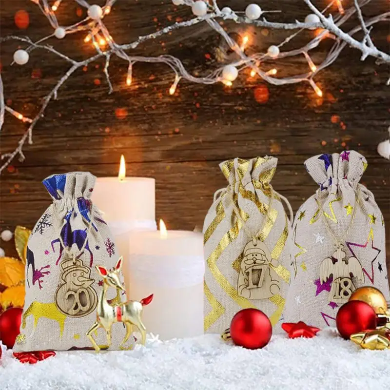 24 Days Christmas Advent Calendar Bags Gift DIY Set Ornaments Candy Packaging Supplies With Clips | Дом и сад