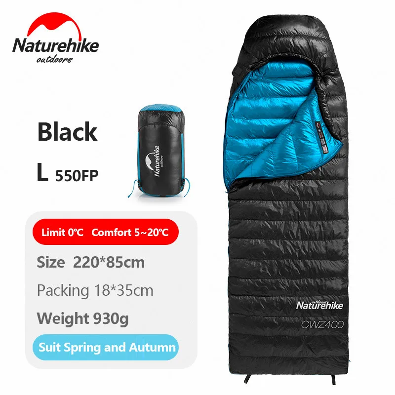 Black-550FP-L Naturehike спальный мешок CW400 белый гусиный пух FP750 конверт Тип зимний теплый спальный мешок для кемпинга одиночный человек путешествия Туризм - Цвет: Black-550FP-L