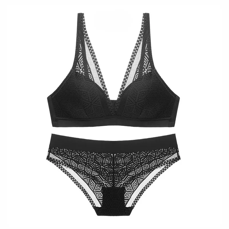 Fashion Underwear Sets Women Sexy Lace Bra Panties Ladies Female 70-85 BC cup Size Lingerie Set wire free Bralette Bras Briefs