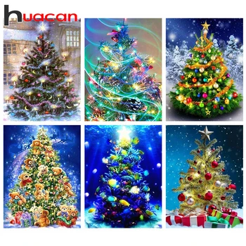 

Haucan Full Square Diamond Painting 5d Christmas Tree DIY Diamond Embroidery Cross Stitch Christmas Gift Wall Art Decor For Home