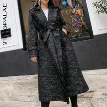 SHENGPALAE, новинка, модное осенне-зимнее длинное Свободное пальто с поясом и кисточками, женское повседневное корейское манто, FT754