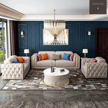 

Post-Modern microfiber Leather Combination Sofa Villa Size Living Room Sofa for living room couch